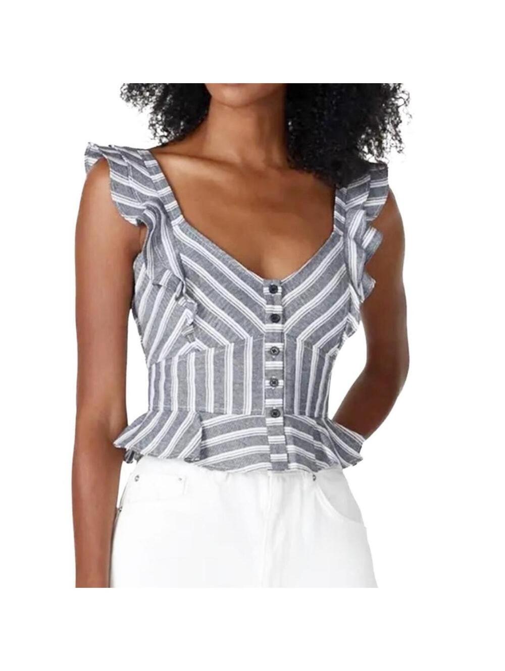 MARISSA WEBB COLLECTIVE Blue & White Striped Peplum Crop